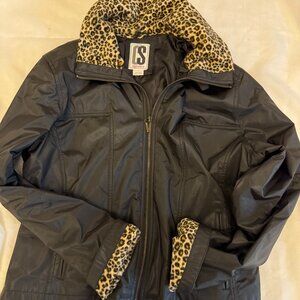 Vintage 90s /early Y2K Leopard-trim Bomber